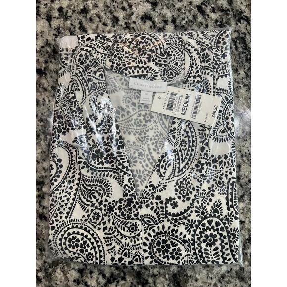 CHARTER CLUB Petite 3/4 Sleeve Dramatic Paisley V-Neck Top, size medium new - Picture 4 of 6